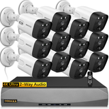 {4K/8.0 Megapixel & 130° Ultra Wide-Angle} 2-Way Audio AI Detected POE Security Camera Systems, OOSSXX 16 Channel Outdoor Surveillance Video System, 12pcs IP66 Waterproof Cameras with Audio