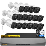 {4K/8.0 Megapixel & 130° Ultra Wide-Angle} 2-Way Audio AI Detected POE Security Camera Systems, OOSSXX 16 Channel Outdoor Surveillance Video System, 16pcs IP66 Waterproof Cameras with Audio