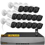 {4K/8.0 Megapixel & 130° Ultra Wide-Angle} 2-Way Audio AI Detected POE Security Camera Systems, OOSSXX 16 Channel Outdoor Surveillance Video System, 16pcs IP66 Waterproof Cameras with Audio