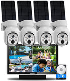 OOSSXX (PTZ Digital Zoom 100% Wire-Free) Wireless Solar Cameras 2-Way Audio, Solar Battery PIR Detection Outdoor Wireless Security Camera System Video Surveillance System