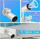 {PTZ Security Camera Outdoor} 5X Optical Zoom 1080P Camera System, Wireless IP Cam, Easy to Set Up 360 Camera WIFI Camera, Compatible Wireless Camera System NVR, 2-Way Audio, IP66, Color Night Vision