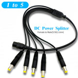 1 Male to 5 Port Female Way DC Power Splitter Cable 5.5 x 2.1mm Plug for Security Cameras LED Light Strip Roll over image to zoom in OOSSXX 1 Male to 5 Port Female Way DC Power Splitter Cable 5.5 x 2.1mm Plug for Security Cameras LED Light Strip