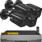 Black {4K/8.0 Megapixel & 130° Ultra Wide-Angle} 2-Way Audio PoE Outdoor Home Security Camera System, 4 Wired Outdoor IP Cameras, 8-Channel NVR