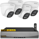 {4K/8.0 Megapixel & 130° Ultra Wide-Angle} AI Detected POE Security Camera Systems, OOSSXX 8 Channel Outdoor Surveillance Video System, 4pcs IP67 Waterproof Cameras with Audio
