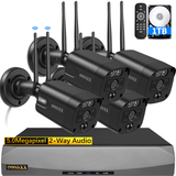 Black Dual Antennas 3K 5.0MP Wireless Surveillance Camera Monitor NVR Kits, 4 Pcs Outdoor WiFi Security Cameras