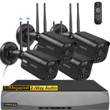 Black Dual Antennas 3K 5.0MP Wireless Surveillance Camera Monitor NVR Kits, 4 Pcs Outdoor WiFi Security Cameras