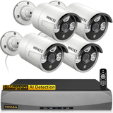 5.0 Megapixel POE Home Security Video Surveillance Camera System, 4 pcs Wired Bullet IP Cameras Kit, 8-Channel NVR, H.265+ Nigh Vision