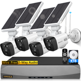 {100% Wire-Free Wireless Solar Cameras} 2-Way Audio, PIR Detection 2-Antennas Enhance Outdoor Wireless Surveillance Camera System 1600P WiFi Battery Surveillance Video by OOSSXX