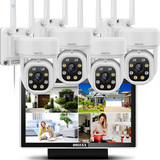 5.0MP Outdoor Wireless PTZ Security Camera System with 2-Way Audio and Monitor, 10-Channel Wi-Fi Security NVR System, Pan-and-Tilt WiFi Security System for Indoor Video Surveillance.