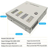 DC 12V 5A 9CH CCTV Power Supply 9 Channel Port Box,CCTV DC Distributed Power Box Supply Output AC to DC 12V 5A,AC Plug and Lock for Security Cameras