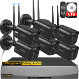 Black Dual Antennas 3K 5.0MP Wireless Surveillance Camera Monitor NVR Kits, 6 Pcs Outdoor WiFi Security Cameras
