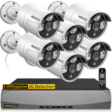 5.0 Megapixel POE Home Security Video Surveillance Camera System, 6 pcs Wired Bullet IP Cameras Kit, 8-Channel NVR, H.265+ Nigh Vision