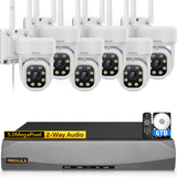 (2-Way Audio & PTZ Camera) 5MP Outdoor Wireless PTZ Security Camera System10-Channel Wi-Fi Security NVR System WiFi Security System Pan Indoor Video Surveillance NVR Set.