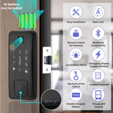 Smart Biometric Electronic Deadbolt,Keyless Entry Door Lock Front Door,Passcode,Touchscreen Keypad,Fingerprint,Card Bluetooth Door Lock,Support Wi-Fi Gateway&Alexa,OHWOAI Auto-Lock for Home Office