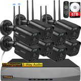 Black Dual Antennas 3K 5.0MP Wireless Surveillance Camera Monitor NVR Kits, 8 Pcs Outdoor WiFi Security Cameras
