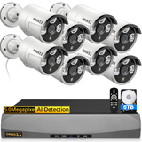 OOSSXX 8CH 5MP POE Home Security Video Surveillance Camera System, 8pcs Wired Bullet IP Cameras Kit, 8-Channel NVR, 24/7 Recording, One-Way Audio, H.265+ Nigh Vision