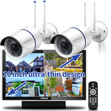 【2K 3.0MP & Dual Antenna Signal Enhancement】 All in One Monitor Wireless Security Camera System with 10" HD Screen,2Pcs CCTV WiFi IP Cameras,Indoor/Outdoor Surveillance Cam,AI Human Detection