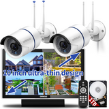 【2K 3.0MP & Dual Antenna Signal Enhancement】 All in One Monitor Wireless Security Camera System with 10" HD Screen,2Pcs CCTV WiFi IP Cameras,Indoor/Outdoor Surveillance Cam,AI Human Detection
