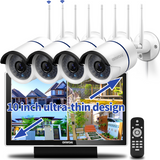 【2K 3.0MP & Dual Antenna Signal Enhancement】 All in One Monitor Wireless Security Camera System with 10