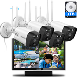 5.0MP Dual Antennas Security Wireless Camera System 3K Wireless Surveillance Monitor NVR Kits 10 Inch Screen, 4Pcs Outdoor WiFi Security Cameras, 2-Way Audio