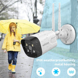 3.0MP Home Surveillance Camera with Floodlights,OOSSXX Outdoor Wireless Security Camera Wi-Fi Camera Two-Way Audio