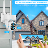Cámara de seguridad PTZ inalámbrica para exteriores de 5MP con audio bidireccional (2 vías) y PTZ, Sistema de NVR de seguridad Wi-Fi de 10 canales, Sistema de seguridad Wi-Fi, Sistema de vigilancia de video interior Pan NVR