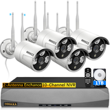Sistema de cámaras de vigilancia inalámbricas y a prueba de agua, grabador NVR HD de 10 canales, kit de 4 cámaras IP WiFi de 3.0MP para exteriores
