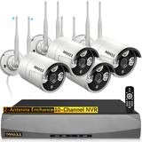 Sistema de cámaras de vigilancia inalámbricas y a prueba de agua, grabador NVR HD de 10 canales, kit de 4 cámaras IP WiFi de 3.0MP para exteriores