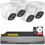 {4K/8.0 Megapíxeles y 130° de Ángulo Ultra Amplio} Sistemas de Cámaras de Seguridad POE con Detección de IA, Sistema de Video Vigilancia Exterior de 8 Canales de OOSSXX, 4 cámaras Impermeables IP67 con Audio