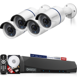 Sistema de cámaras de seguridad POE, NVR POE de 8 canales, 4 cámaras IP Poe de 5.0MP, Sistema de Vigilancia de Video para el Hogar OHWOAI con Detección de IA, Audio, Cableado para Interiores y Exteriores, IP67