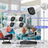 Sistema de Cámaras de Seguridad 4K, 4 cámaras de seguridad con cable H.265+ 4K PoE, Sistema de Vigilancia de Video para el Hogar, Detección de Humanos con IA, NVR de 8MP/4K de 8 canales, Grabación 24/7, Resistente al Agua IP66, Audio