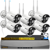 Sistema de cámaras de vigilancia inalámbricas impermeables, grabador de NVR HD de 10 canales, kit de 6 cámaras IP WiFi exteriores de 3.0MP.