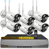 Sistema de cámaras de vigilancia inalámbricas impermeables, grabador de NVR HD de 10 canales, kit de 6 cámaras IP WiFi exteriores de 3.0MP.