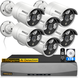 5.0 Megapixel POE Home Security Video Surveillance Camera System, 6 pcs Wired Bullet IP Cameras Kit, 8-Channel NVR, H.265+ Nigh Vision