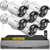 Sistema de Cámaras de Vigilancia de Video Seguridad para el Hogar con Cable POE de 5.0 Megapíxeles, Kit de 6 Cámaras IP de Bala con Cable, NVR de 8 Canales, Visión Nocturna H.265+