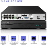 Sistema de cámaras de seguridad POE con NVR de 8 canales, 8 cámaras IP POE de 5.0MP. Audio, impermeables, almacenamiento de 60 días