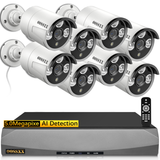 Sistema de cámaras de vigilancia de video para el hogar POE de 8CH 5MP de OOSSXX, kit de 8 cámaras IP tipo bala con cable, NVR de 8 canales, grabación 24/7, audio unidireccional, visión nocturna H.265+