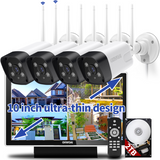 Sistema de cámaras de seguridad inalámbricas con 4 cámaras de vigilancia Wi-Fi para el hogar, resolución de 5.0MP, NVR de 10 canales, sistema de video vigilancia HD de OHWOAI con antenas duales, detección de IA, audio bidireccional