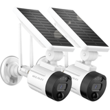 Cámara de seguridad solar inalámbrica Wi-Fi, cámara de vigilancia recargable para exteriores con panel solar, detección de IA, visión nocturna, antena doble (paquete de 2)